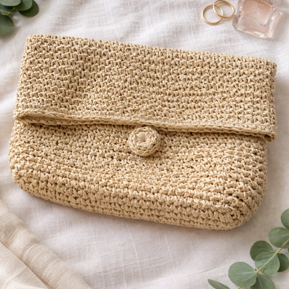 Old Navy Beige Woven Button-Front Clutch